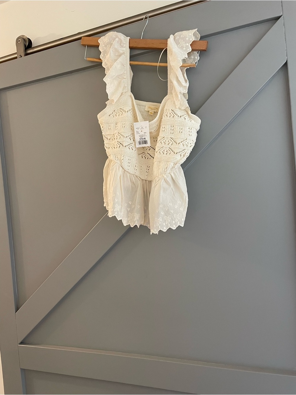 Rebellion Cream Crochet Tank with Smocked Back